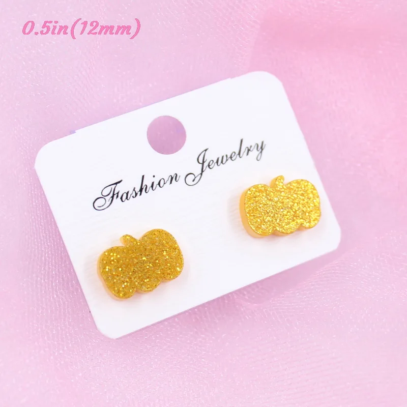 gold glitter-12mm 12/14 мм блеск акриловые серьги-гвоздики в форме черепа паук тыквы призрачная летучая мышь кошка Хэллоуин серьги-гвоздики Allegry серьги-ST-2 - Окраска металла: gold glitter-12mm