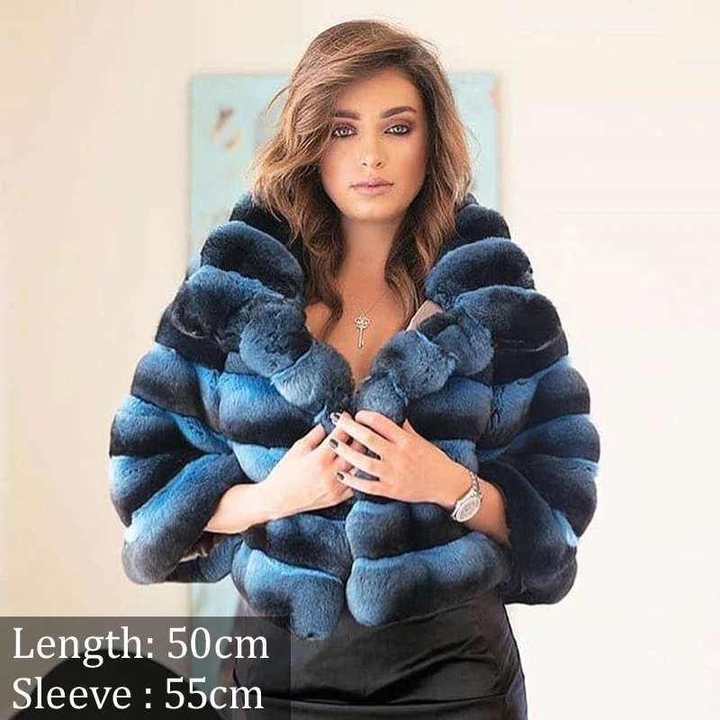 Women Natural Rex Rabbit Fur Jacket with Turn-down Collar Whole Skin Genuine Rabbit Fur Overcoat Luxury Woman Winter Fur Coats