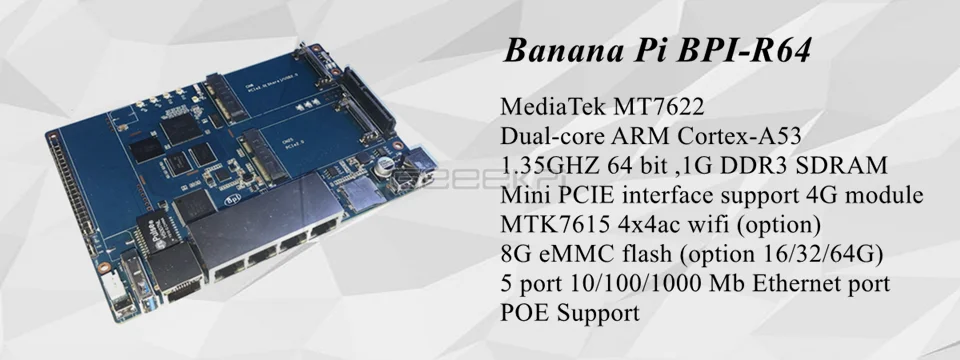 BPI-R64 Banana Pi MT 7622 с открытым исходным кодом wifi маршрутизатор макетная плата MT7622 4 Gigabit Порты lan 1 порт Gigabit WAN 64 бит чип