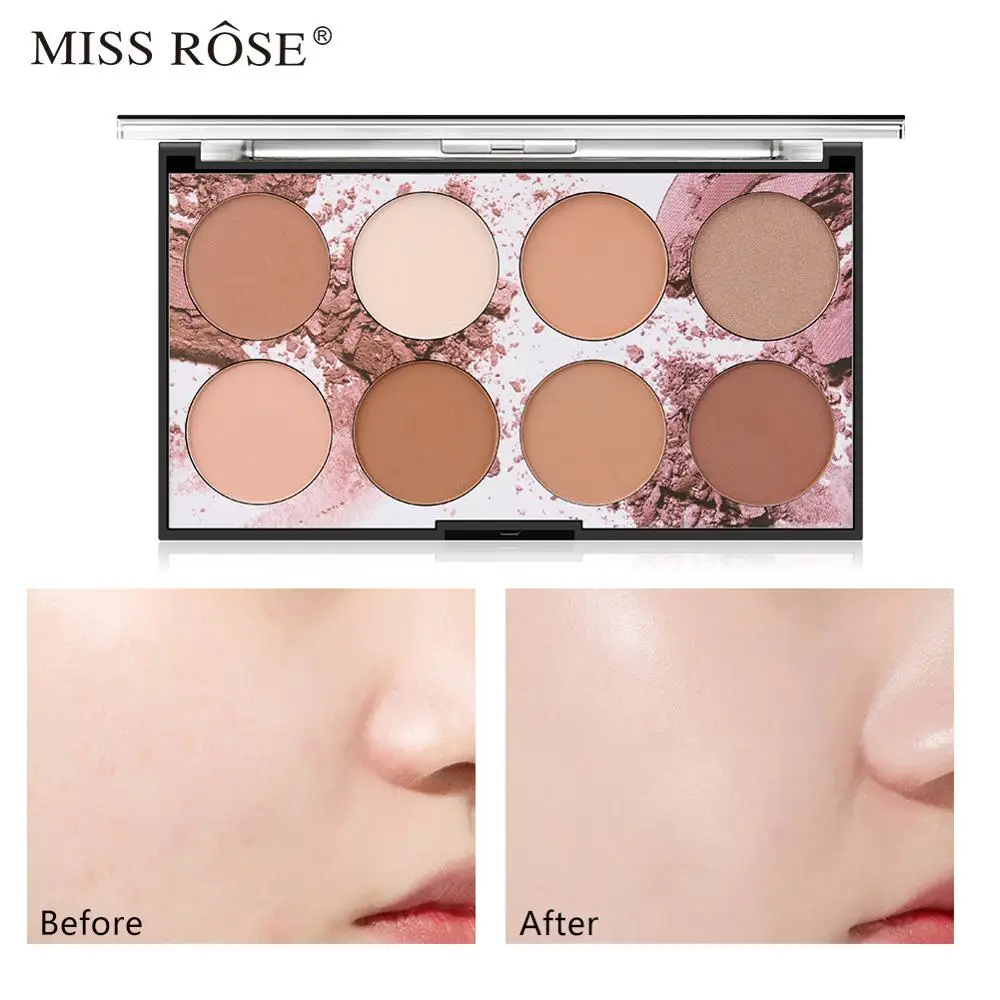 Miss Rose, 8 цветов, компактная пудра, палитра, набор, Стойкий матовый макияж для лица, тональный крем, контур, консилер для щек, пудра, макияж