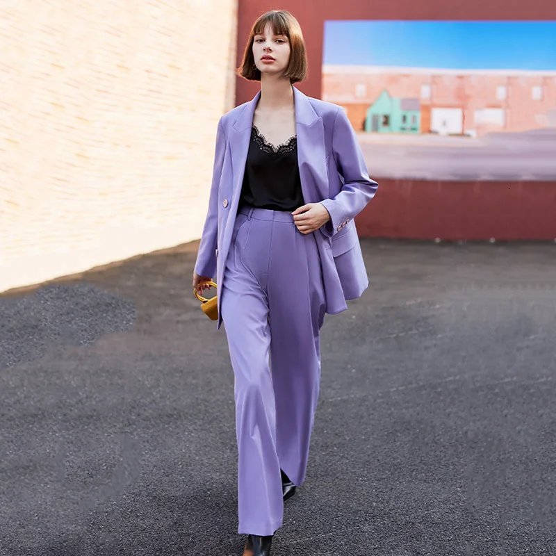 

[EAM] High Waist Purple Pleated Split Joint Long Wide Leg Trousers New Loose Fit Pants Women Fashion Spring Autumn 2021 1H096