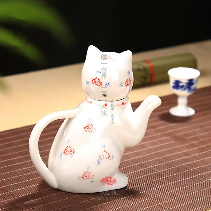 Расписанный вручную сине белый керамический Ланки кошачий чайник креативный с