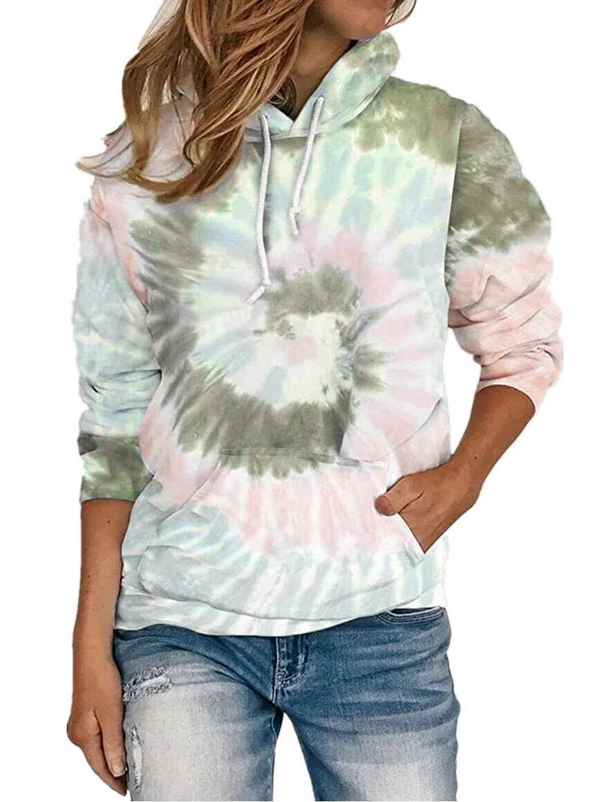 

Autumn and winter 2021 women's loose tie dye printed hooded long sleeve sweater