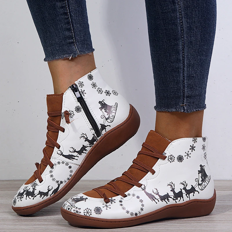 

Graffiti Martin Boots Chelsea Boots Leather Boots Tooling Shoes Zipper High-top Casual Shoes Printed Flat Lace-up Ankle Boots