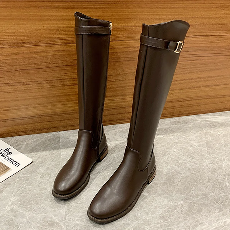 

Ladies High Boots 2022 Autumn and Winter New Round Toe Zipper Ladies Knee-length Knight Boots Ladies Designer Boots Casual Boots