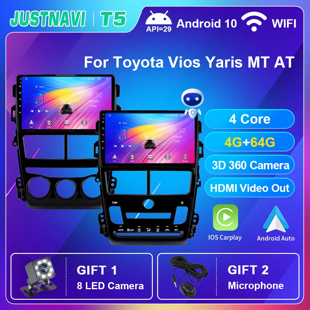

Car Radio For Toyota Vios Yaris MT AT 2018-2020 Autoradio Carplay Auto Multimedia Video Player GPS Navigation No 2 din DSP Audio