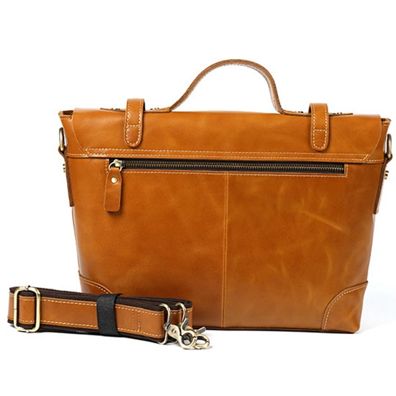 

FGGS-Men's Leather Handbag Shoulder Bag Retro Leather Briefcase Messenger Bag European and American Casual and Simple