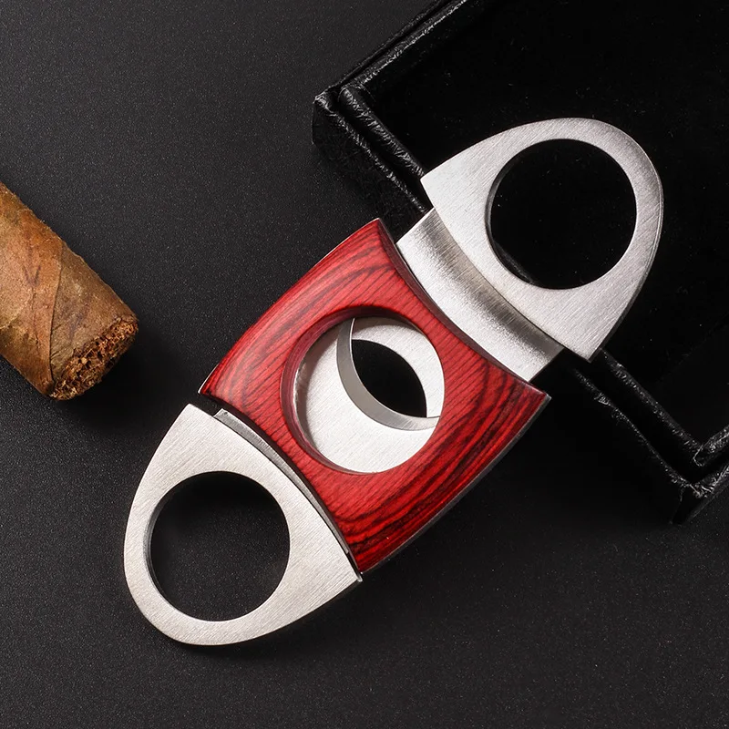 

COHIBA Double Blade Stainless Steel Wood Cigarette Cigar Cutter Pocket Gadget Zigarre Smoking Accessories Guillotine Pouch 169UA