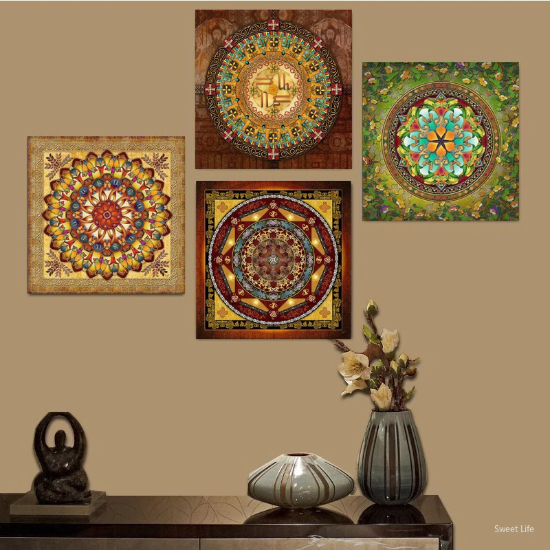 Современное искусство мандала цветочный орнамент Картина на холсте буддийская