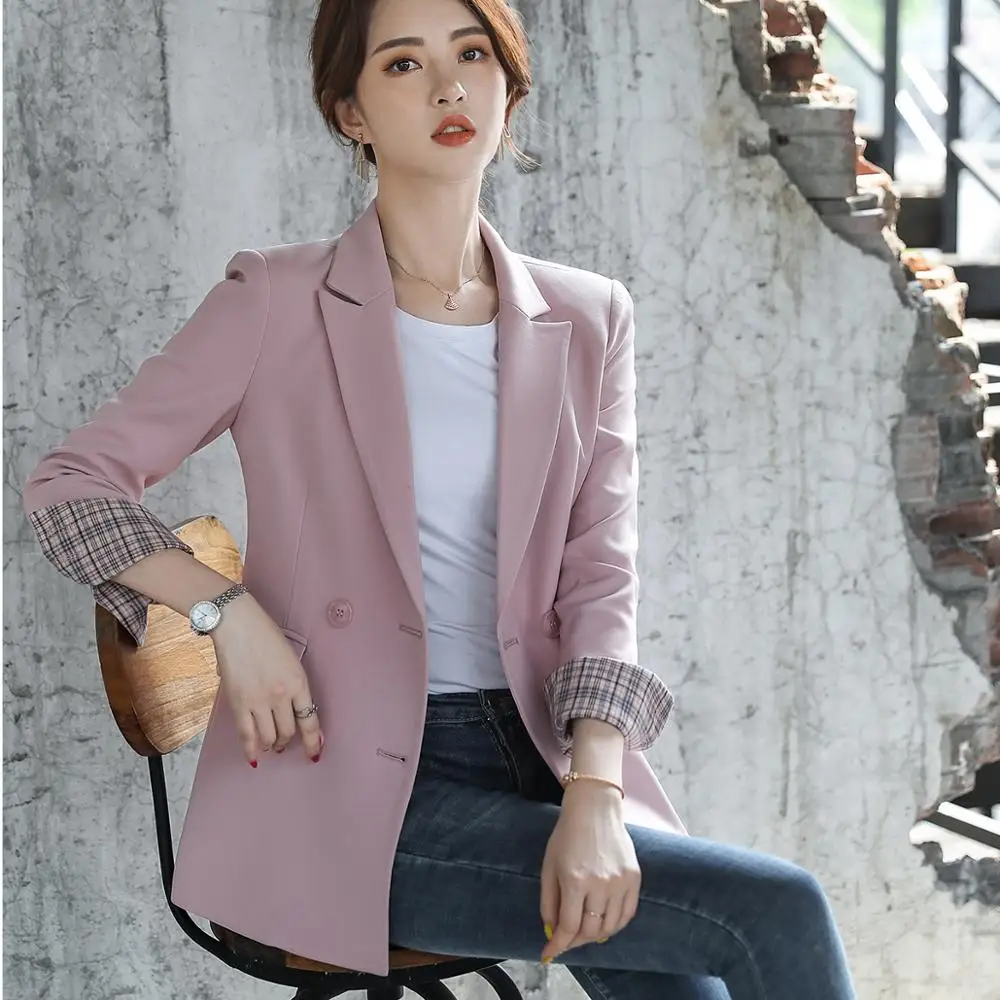 

Women Bouble Breasted Solid Blazer Female Coat blazers Outerwear high quality Jackets 5XL Pink Apricot Green Black