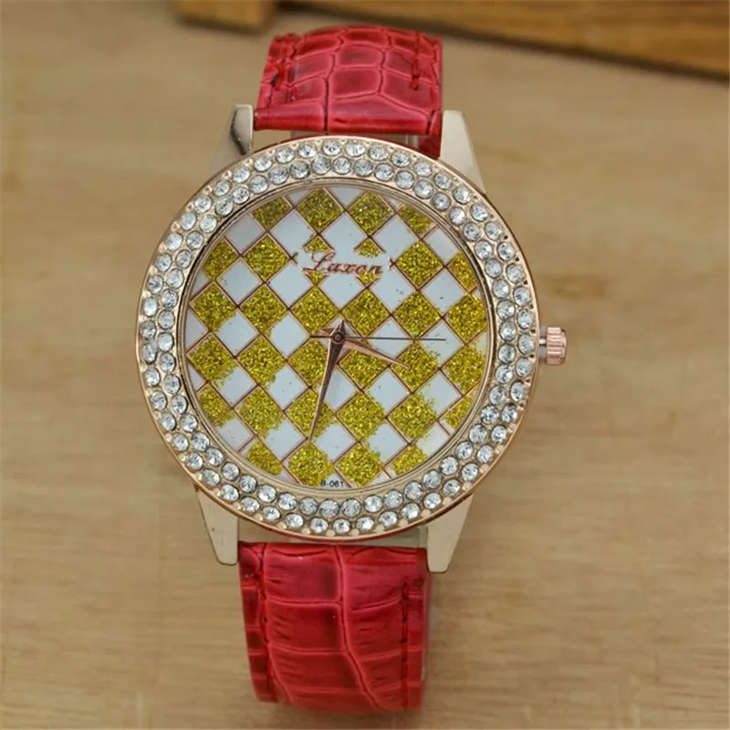 

2020 Fashion Casual Women Watches Grid Decoration Watch Leather Band Quartz Watch Luxury Crystal Women's Watches reloj mujer