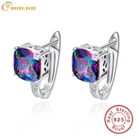 bonlavi square natural mystic 6 8ct rainbow topaz stones pierced ear cuff 925 sterling silver brand party wedding fine jewelry