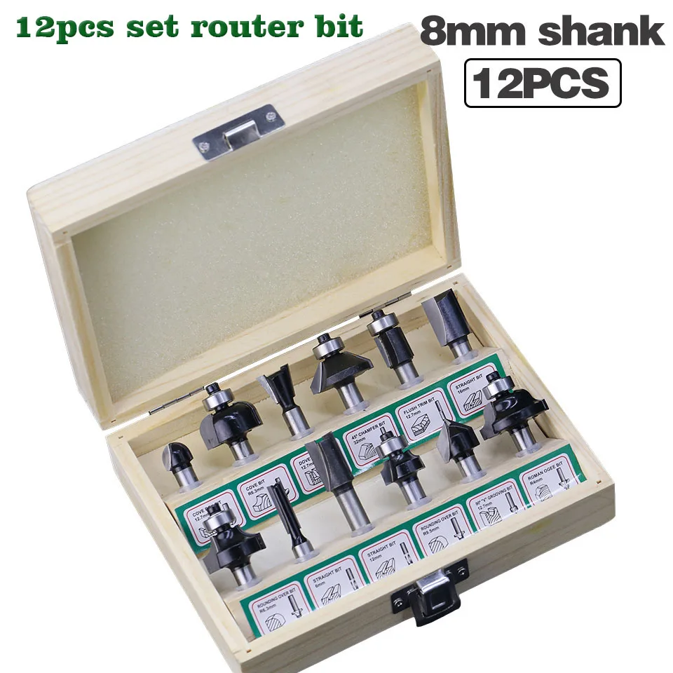 Набор концевых фрез твердосплавные насадки для работ по дереву с хвостовиком 8 мм