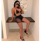 Женский комплект бикини стразы из двух частей, сексуальный летний однотонный купальник с лямкой на шее, бюстгальтер + шорты для плавания с высокой талией, бразильское бикини