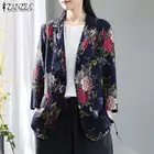 Кафтан ZANZEA 2021, весенний пиджак, Женское пальто с принтом, кардиган на одной пуговице, женское цветочное пальто, Повседневная Туника