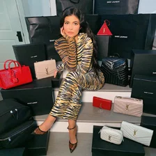 Kyliejenner вдохновил длинный тигровый трикотаж с принтом Платье коричневое и Черное макси платье с принтом