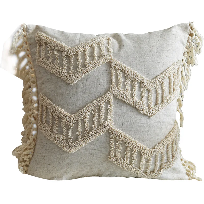 

Boho Style Beige Cushion Cover 45x45cm Pillow Cover Linen Tufted with Tassel Decoration Pillowcase Bed Sofa Room decor 30x50cm