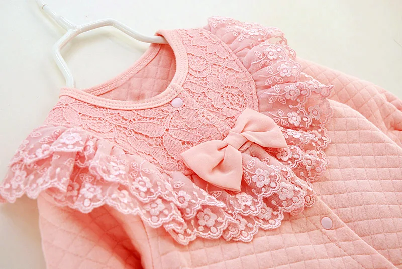 Новый хлопковый кружевной комбинезон для маленьких девочек на осень и зиму с