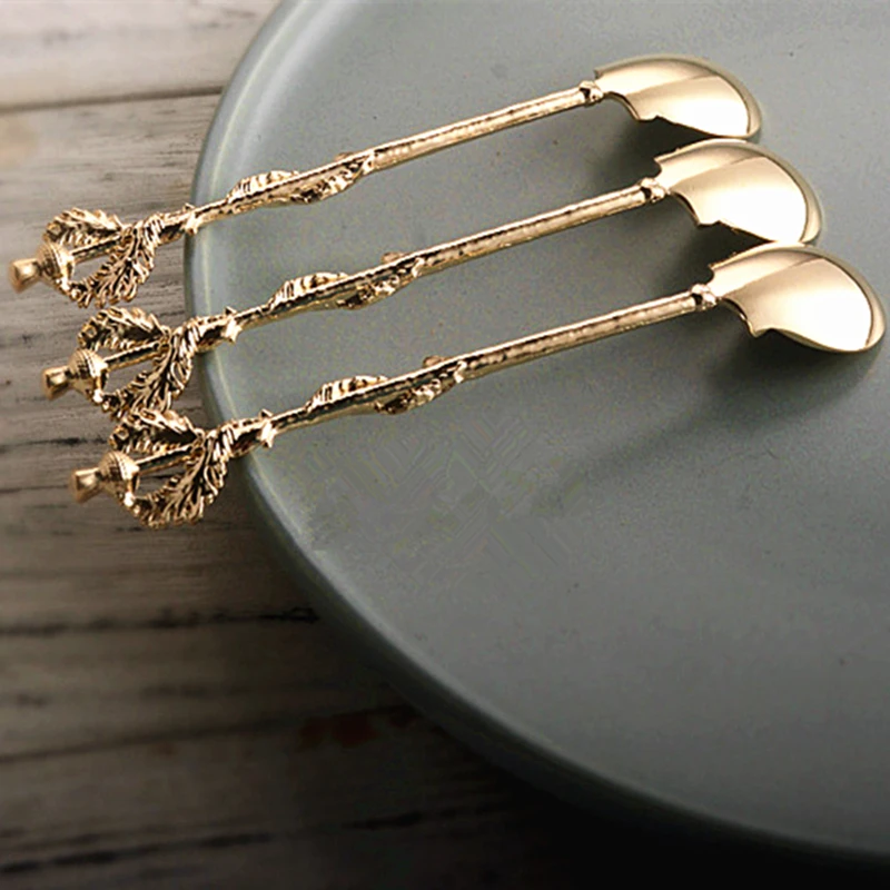 Кофейная ложка Edwardian Era с листьями расторопши Реплика десертное украшение стола