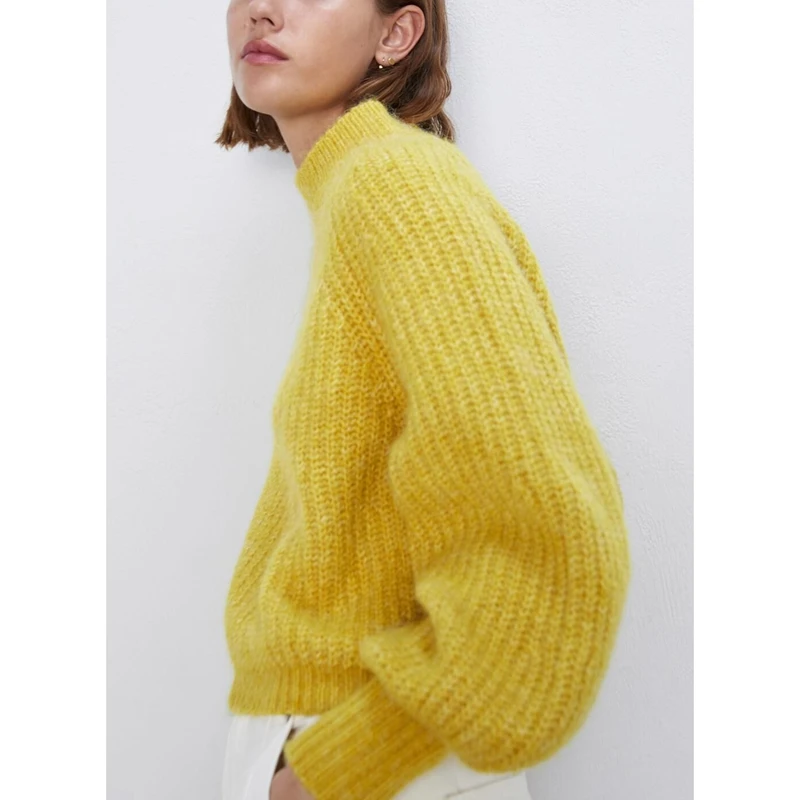 Женский трикотажный свитер PUWD желтый с рукавом Pengpeng осень 2019 | Женская одежда