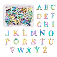 52pcs rainbow colorful stainless steel a z 26 letter pendant alphabet initial charm for bracelet necklace diy jewelry making