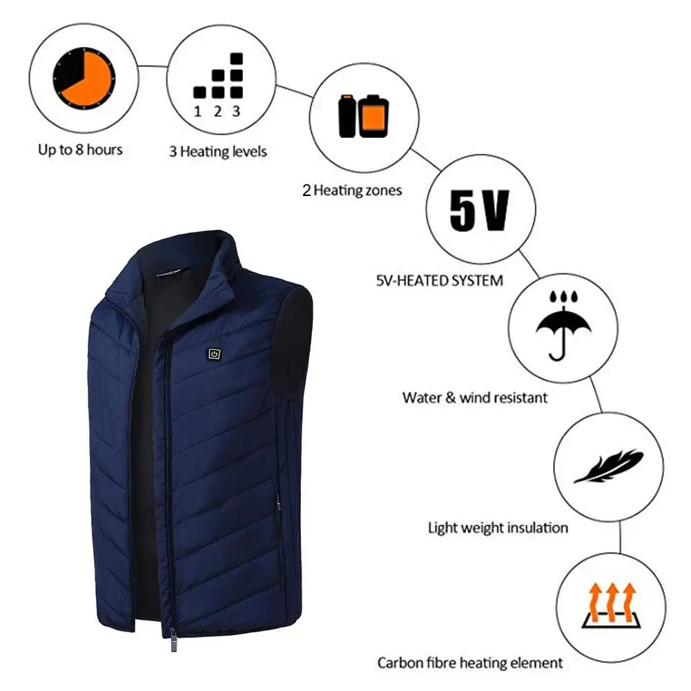 

2019 Winter USB Heating Vest Jacket Electric Thermal Clothing Waistcoat For Women Men Outdoor Hiking Camping Cycling