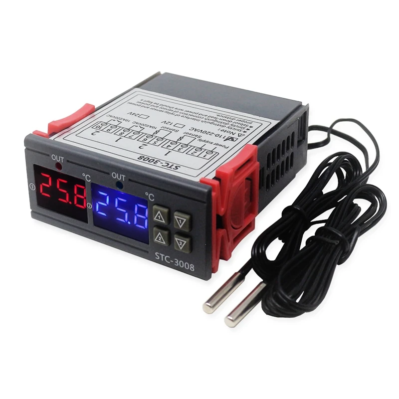 

STC-3008 Dual Digital Incubator Thermostat Display Temperature Controller 12V