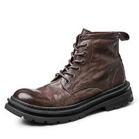 really cool men super soft leather lace up retro boots high end coffe color work and safety shoes winter male gift