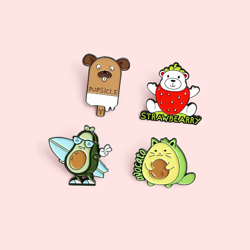 

Custom Cartoon Enamel Pin Brooches Accessories Cute Avocado Ice Cream Animal Alphabet Lips Love Heart Badges for Jewelry Gift