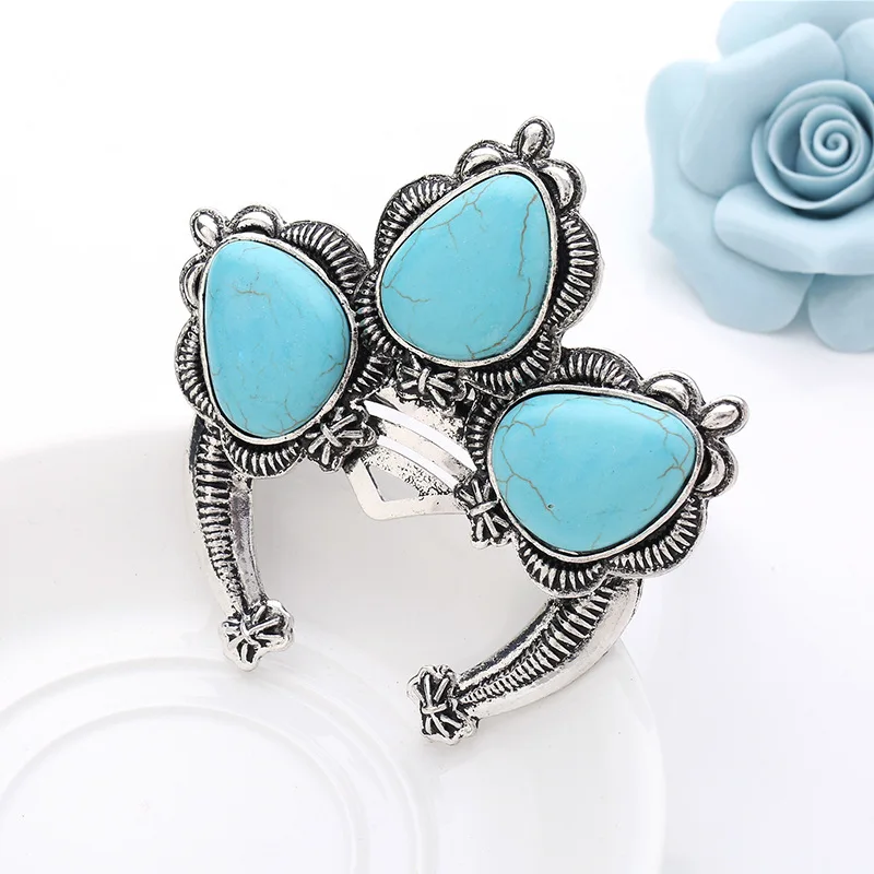 Banny Pink Chunky Turquoises Cluster Bangle Bracelet For Women Bohemia Stone Cuff Wristband large Alloy Wristlet Pulseras | Украшения и