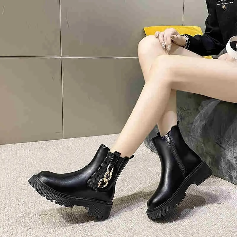 Autumn boots women's shoes women's shoes fashionable round leather ankle boots 2021 winter black boots comfortable boots