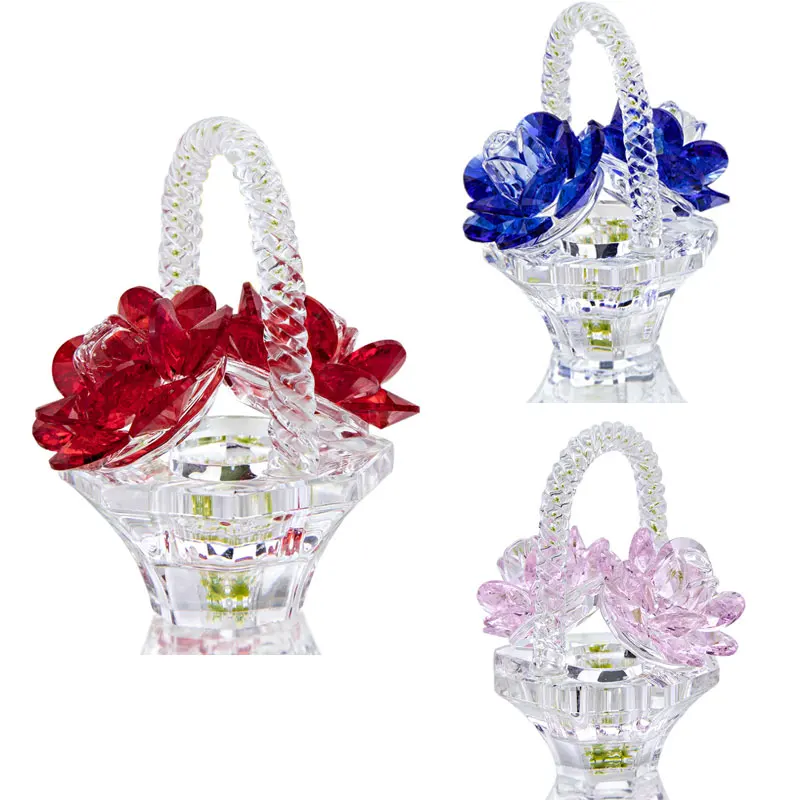 

H&D Handmade Rose Flower Basket Figurines Crystal Craft Paperweight Wedding Decor Girls Romantic Mother's Valentine's Day Gift