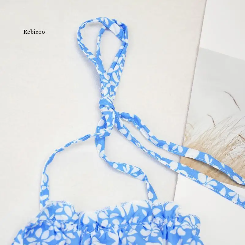 

Summer Ladies Fashion Floral Ladies Mini Dress Holiday Sexy Halter Dress Bohemian High Waist Mini Dress