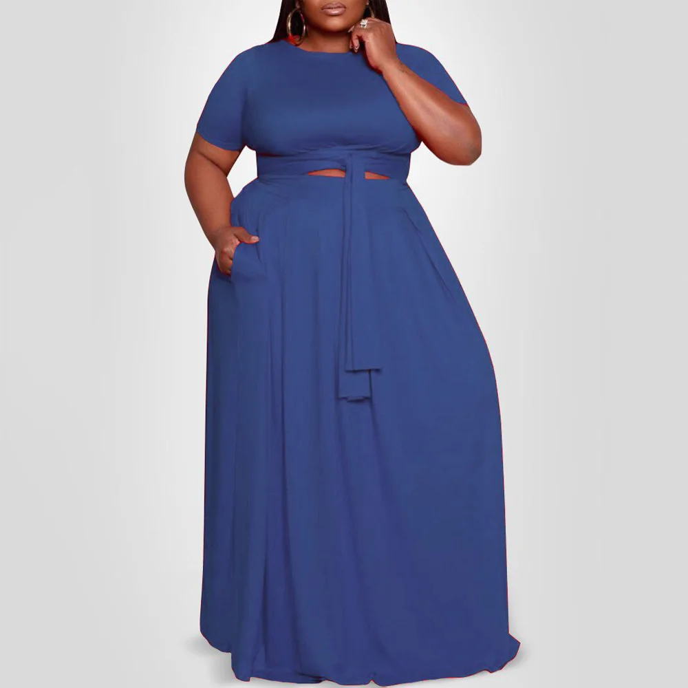 

Plus Size Dresses For Women 3XL 4XL Long Solid Blue High Waist Floor Length Elegant Evening Night Party Club Wear Clothes Dress