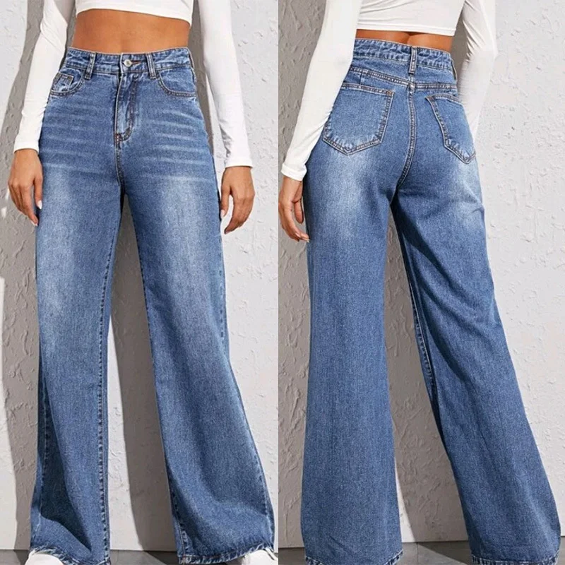 

2021 Washed Loose High-waisted Wide-leg Jeans Women Ustyle0432