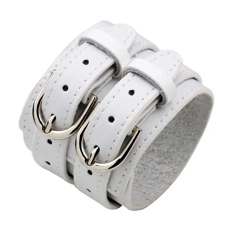 QNW2360 white Широкий браслет из натуральной кожи, браслеты в стиле панк-рок, винтажные мужские браслеты, кожаный браслет для мужчин и женщин, ювелирные аксессуары - Окраска металла: QNW2360 white