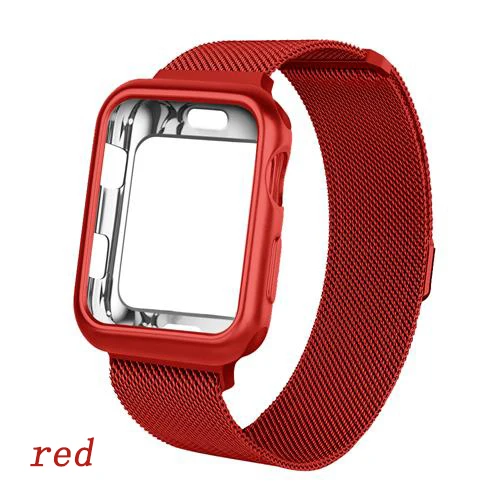 red Чехол+ ремешок для Apple Watch 4 band 44 мм 40 мм iWatch band 42 мм 38 мм Миланская Петля Браслет ремешок для Apple watch 5 4 3 2 1 44 - Цвет ремешка: red