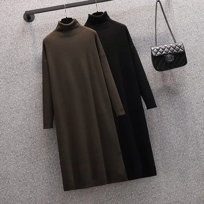 

Плотное вязаное платье для женщин, новинка сезона осень-зима 2021, женский свитер с высоким воротником и длинным рукавом, Модный Дикий пуловер, рубашка M15