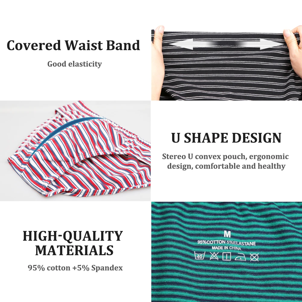 3pack Cotton Men's briefs fashion striped breathable men's underwear S-XXL cotton men' s panties soft men briefs
