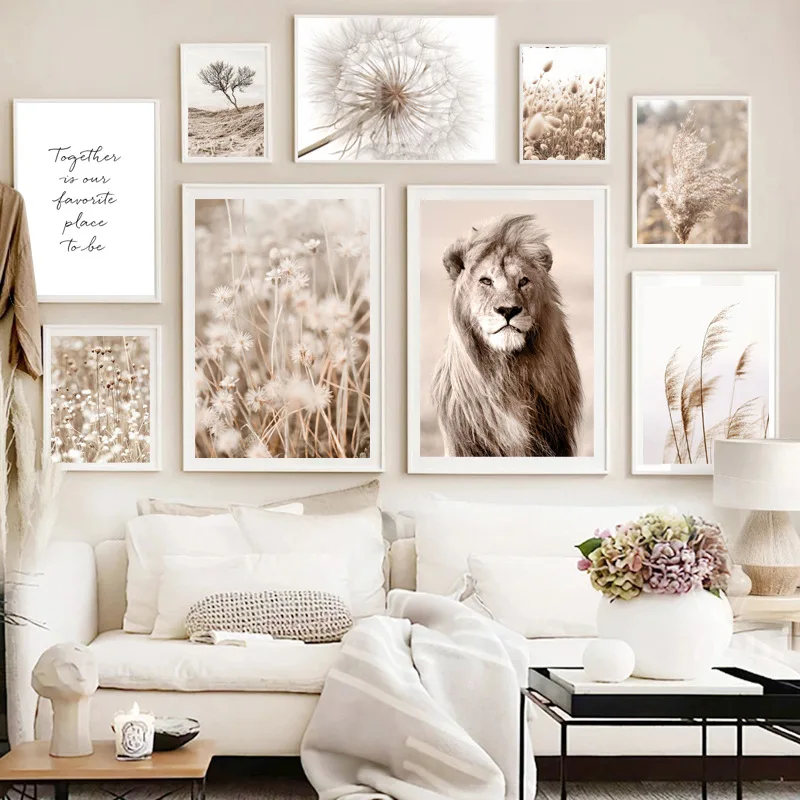 

Lion Reed Dandelion Dry Tree Painting Nordic Wall Art Picture Modern Home Decor Posters and Printing Room Wall Decoration