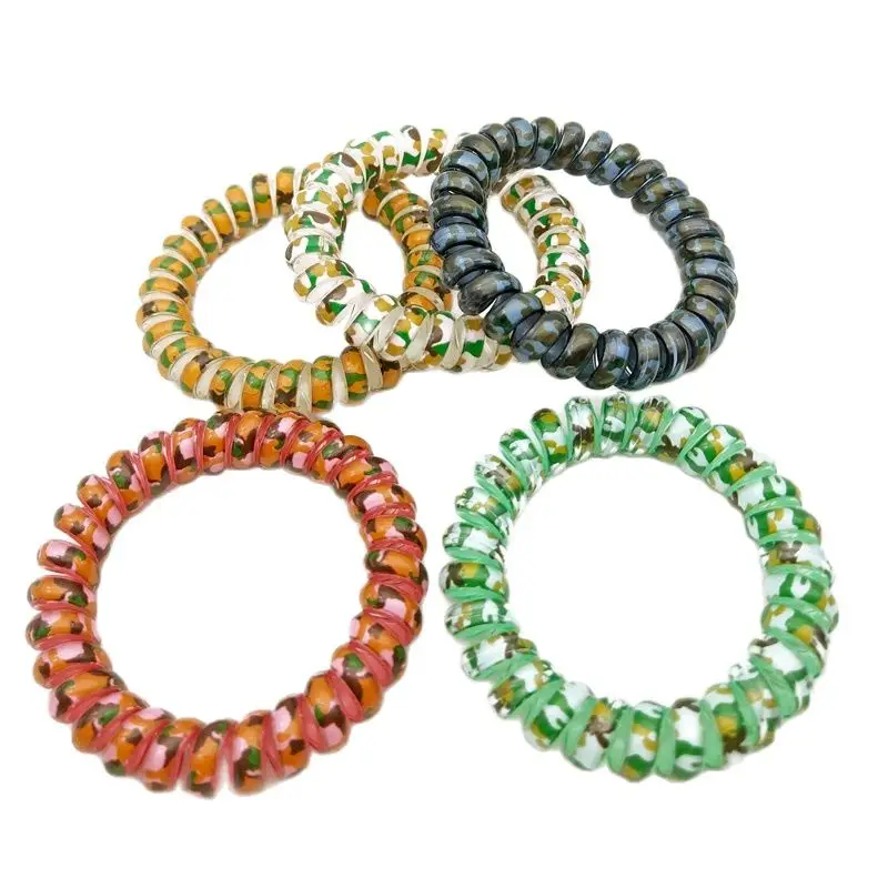 

Lots 100 Pcs Leopard Pattern Elastic Spiral Ponytail Hair Ties Gum Rubber Band Rope Telephone Wire Accessories