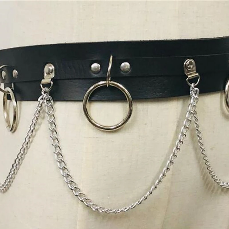 Ремень из искусственной кожи с металлической цепочкой и кольцом|Женские ремни| |