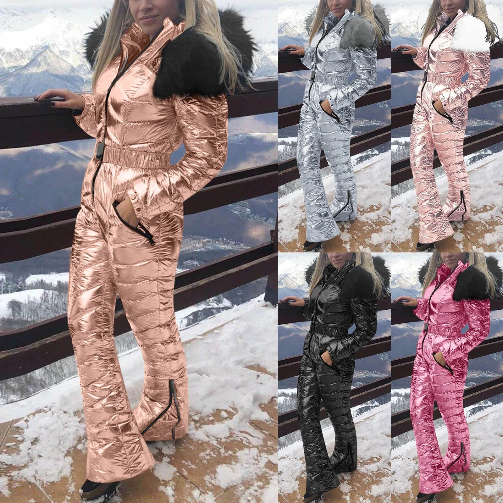

Women One Piece Ski Jumpsuit Casual Thick Winter Warm Snowboard Skisuit Outdoor Sports Skiing Pant Sets Zipper Ski Suit Jumpsuit