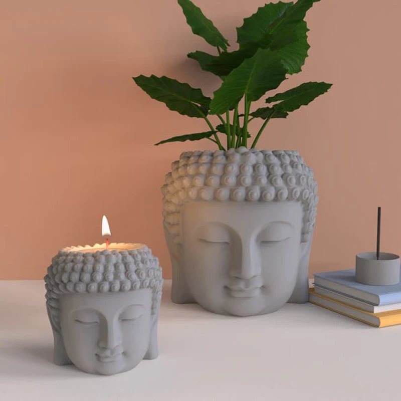 Concrete Buddha Head Flower Pot Molds Concrete Planter Molds Silicone Mold for Candle cup Potted Plant Mold