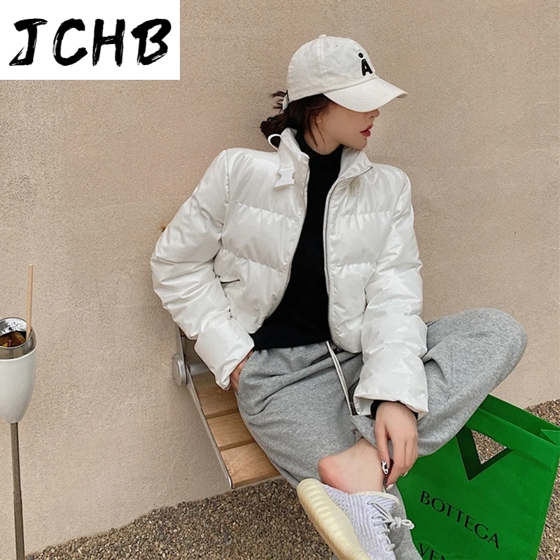 

JCHB 2021 New Glossying Short Winter Jacket Female Windproof Warm Chic Women's Parka Coat Winter Fashion Thicken Cotton Coat