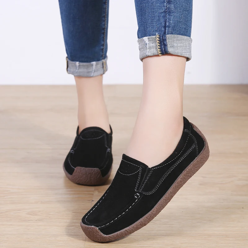 BomKinta 2019 Spring Women Flats Sneakers Shoes Woman Slip On Loafers Suede Leather Handmade Boat Platform Oxfords | Обувь
