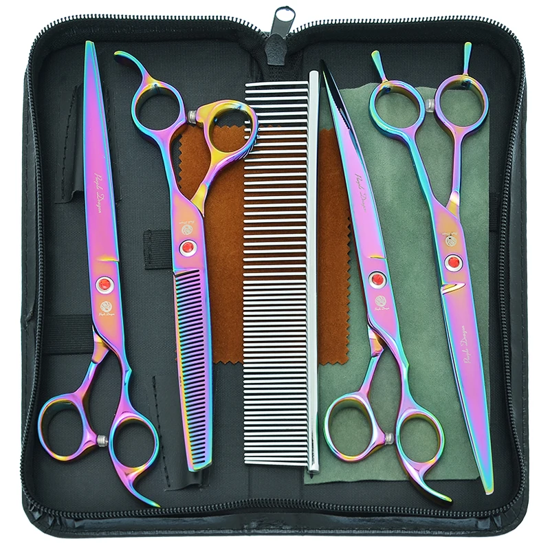 

8.0" Purple Dragon Pets Scissors for Dog Grooming Straight Curved Cutting Shears Animal Thinning Trimmers Dog Accessories B0052B