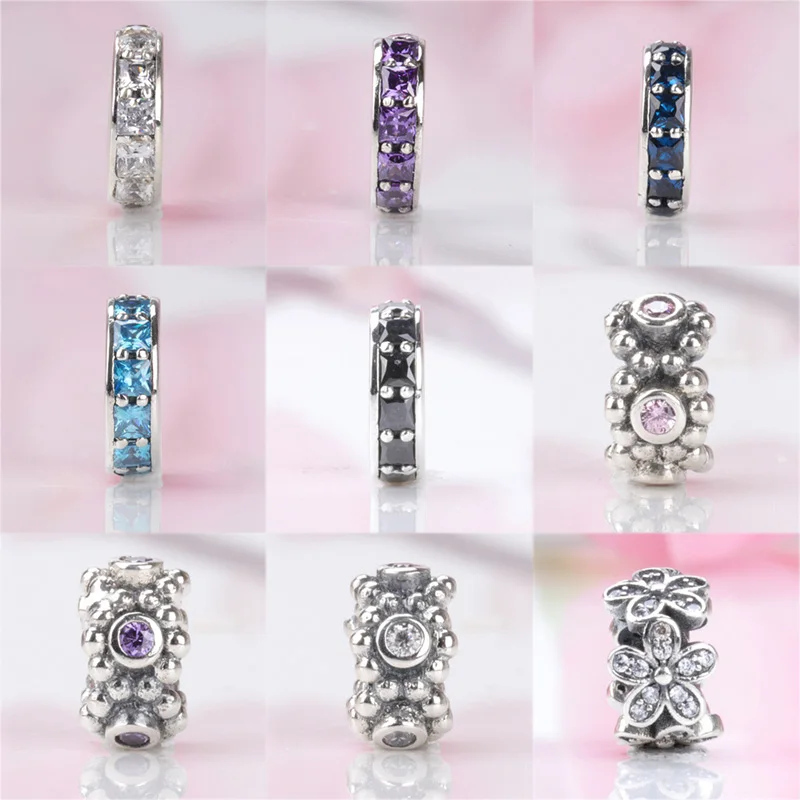 

925 Sterling Silver Sparkling Flower Colorful Crystal Beads For Original Pandora Charms Women Bracelets & Bangles Jewelry