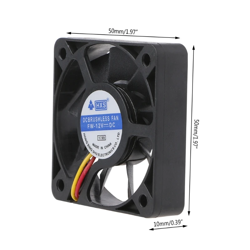 Мини-вентилятор бесщеточный с 9 лезвиями 50x50x10 мм 12 В постоянного тока 3 контакта