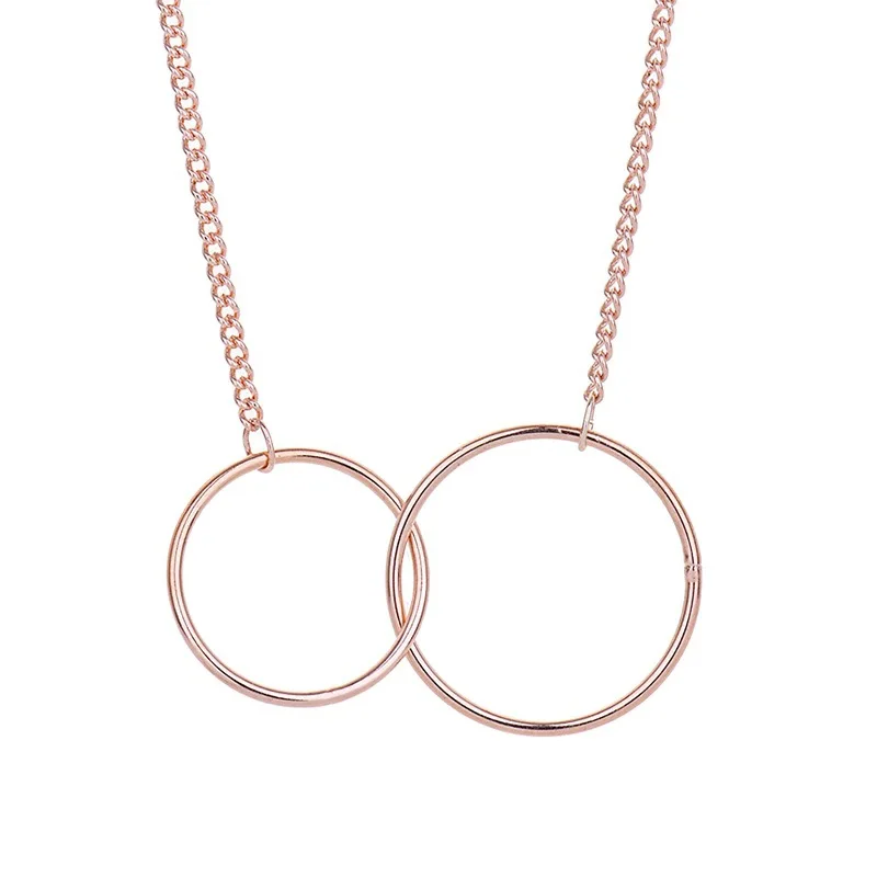 

Fashion new style double circle necklace woman metal party pendant necklace Gold Silver Rose Gold 3 Colors Jewerly to Dropship